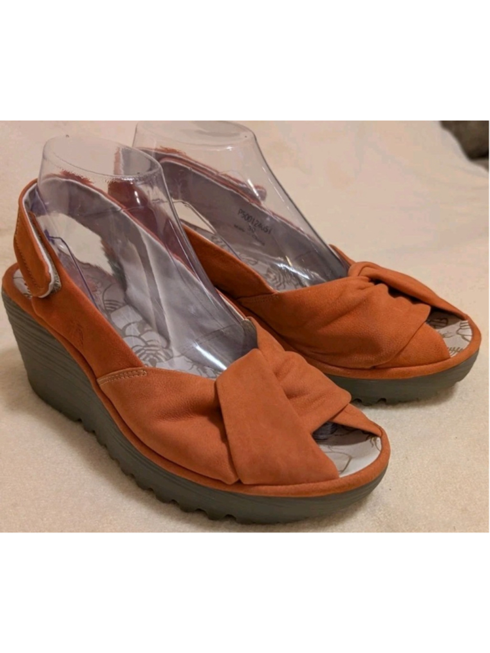 Fly London Yakin Coral Pink Leather Slingback Wedge Sandals Size 8.5 S125